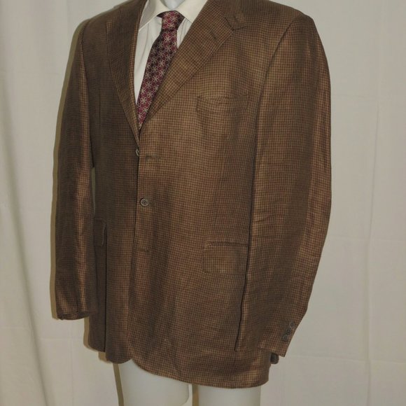 Holland & Holland 100% Linen Gun Check Three Button Sport Coat 42L - Picture 8 of 13